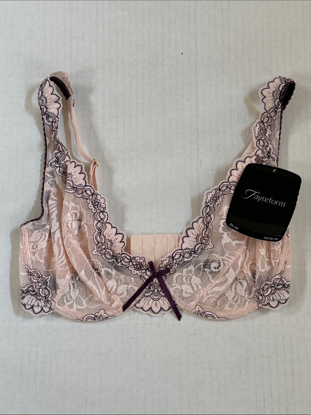 NWT Fayreform Bra 32E Pink/Purple